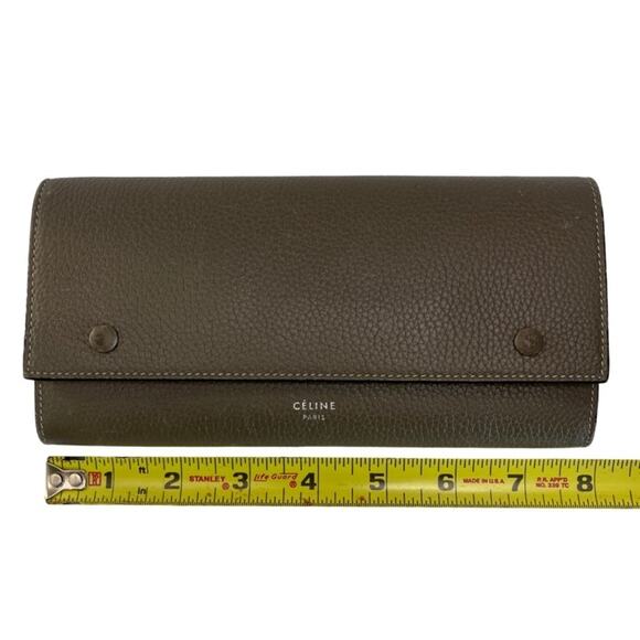 Céline Pebbled Leather Large Flap Wallet Grey And Yellow Made in Italy - Picture 12 of 13